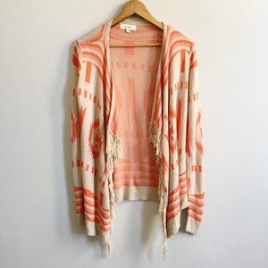 UMGEE Aztec Print Open Front Fringe Cardigan Boho